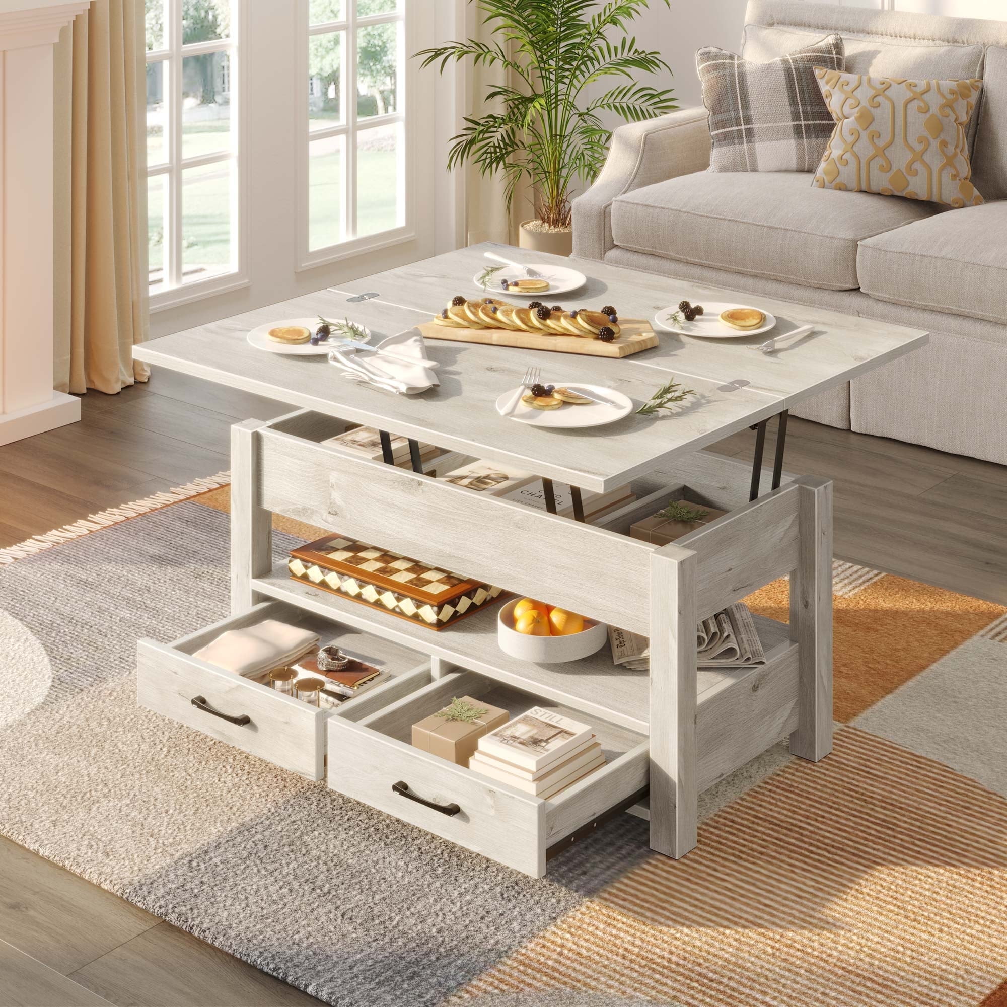 Greenstell Lift Top Coffee Table with Storage, Multi-Function Dining Table, 39"Wide, Gray