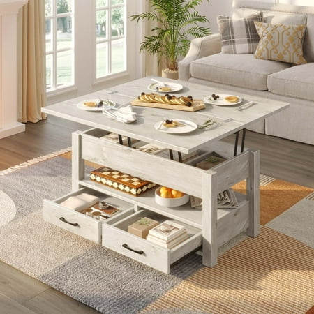 Greenstell Lift Top Coffee Table with Storage, Multi-Function Dining Table, 39"Wide, Gray