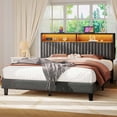 thumbnail image 1 of Greenstell Queen Bed Frame with LED Light & Platform Bed with Upholstered Storage Headboard USB Ports & Charging Station, Dark Gray, 1 of 8