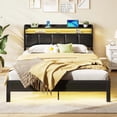 thumbnail image 1 of Greenstell Queen Size Bed Frame with Charging Station, LED Lights, Upholstered Headboard & Storage Shelves, No Box Spring Needed, Noise-Free, Black, 1 of 7