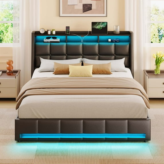 Greenstell Queen LED Storage Bed Frame - Charging Station, App Control, 1200LBS Capacity, Black