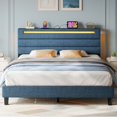 thumbnail image 1 of Greenstell Queen Size Bed Frame with Upholstered Storage Headboard and LED Light, Bed Platform with Charging Station, USB Ports, Under-bed Storage, Blue, 1 of 8