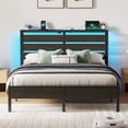 thumbnail image 1 of Greenstell Queen Size Bed Frame with Storage Headboard,Wood Platform Bed with LED Lights & USB Charging Station,Double Bed Frame with Metal Slats,No Box Spring Needed, Black, 1 of 9
