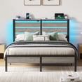thumbnail image 1 of Greenstell Queen Size Bed Frame with Storage Headboard,Wood Platform Bed with LED Lights & USB Charging Station,Double Bed Frame with Metal Slats, No Box Spring Needed, Light Gray, 1 of 9