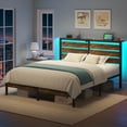 thumbnail image 1 of Greenstell Queen Size Bed Frame with Storage Headboard,Wood Platform Bed with LED Lights & USB Charging Station,Double Bed Frame with Metal Slats,Rustic Brown, 1 of 9