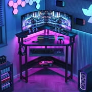 Greenstell Corner Office Gaming Desk 44.5 Inches L-Shaped Computer Desk with Charging Hub & Ergonomic Stand for Small Spaces,Black