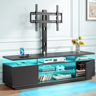 Greenstell TV Stand and Mount for 32" to 70", TV Table with Power Outlet, Gaming Modern Entertainment Center with Storage, LED Light, Height Adjustable, 51", Black