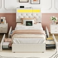 thumbnail image 1 of Greenstell Twin Bed Frame with 4 Drawers, Upholstered Platform Bed with LED Adjustable Storage headboard & Charging Station, Black, 1 of 7