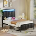 thumbnail image 1 of Greenstell Twin Bed Frame with Headboard and Charging Station, LED Heavy Duty Platform Bed with Under bed Storage, No Box Spring Required, Black, 1 of 8