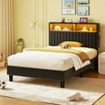 thumbnail image 1 of Greenstell Twin Bed Frame with LED Light & Platform Bed with Upholstered Storage Headboard USB Ports & Charging Station, Black, 1 of 9
