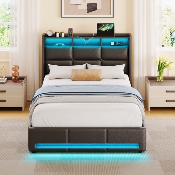 Greenstell Twin LED Storage Bed Frame - Charging Station, App Control, 900LBS Capacity, Black