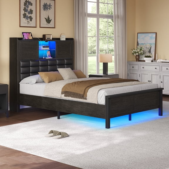 Greenstell Twin LED Storage Bed Frame - Charging Station, App Control, 900LBS Capacity, Black