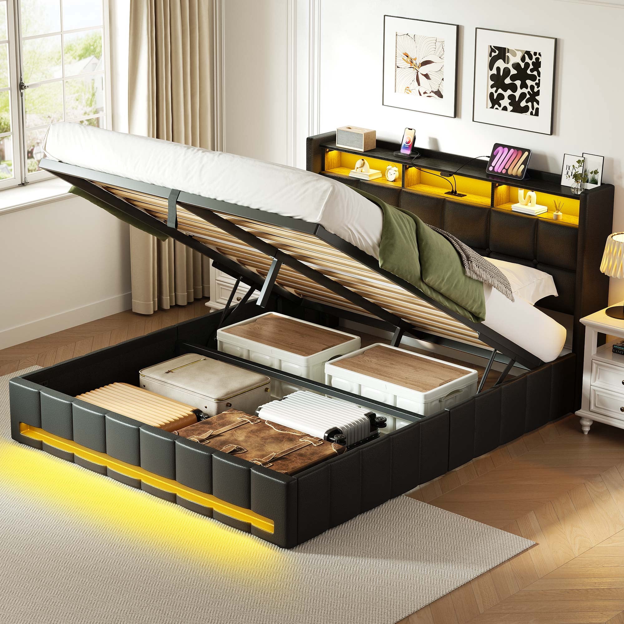 Greenstell Full Size Lift up Hydraulic Platform Storage Bed Frame with ...