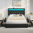 thumbnail image 1 of Greenstell Queen Bed Frame with 4 Drawers, Upholstered Platform Bed with LED Adjustable Storage headboard & Charging Station, Black, 1 of 7