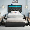 thumbnail image 1 of Greenstell Twin Bed Frame with 4 Drawers, Upholstered Platform Bed with LED Adjustable Storage headboard & Charging Station, Black, 1 of 7
