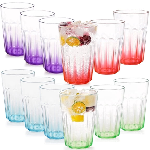 Greentainer Plastic Cups StackableReusable Drinking Glasses Apartment Essentials. Mugs for Family Gatherings, Parties, Picnics,Unbreakable ,Lightweight Tumbler Dishwasher Safe 12PCS 350ml BPA Free