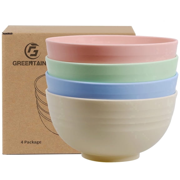 Greentainer Unbreakable Large Cereal Bowls - 24 OZ Plastic Lightweight Bowl Sets 4 - Dishwasher & Microwave Safe - for Cereal, Salad,Soup, Noodle, 4 Pieces (Medium)