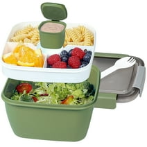 Greentainer 52 OZ to Go Salad Container Lunch Container, BPA-Free, 3-Compartment for Salad Toppings and Snacks, Salad Bowl with Dressing Container, Built-in Reusable Spoon, Microwave Safe(Army Green)