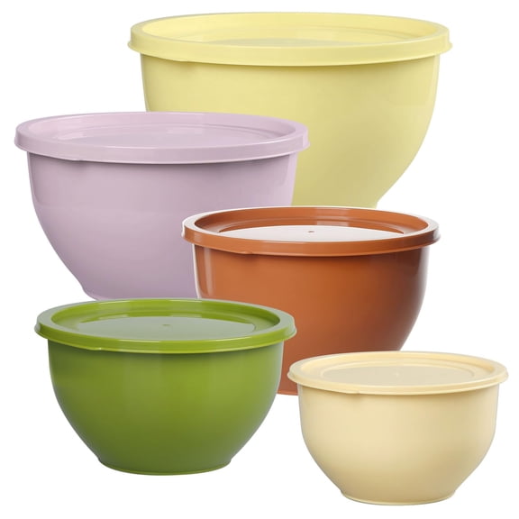 Greentainer Plastic with Lids Set for Kitchen, 5 Set Nesting Bowls for Mixing, Baking, Prepping, Cooking and Serving Food, Mixing Bowls Dishwasher, Microwave Safe