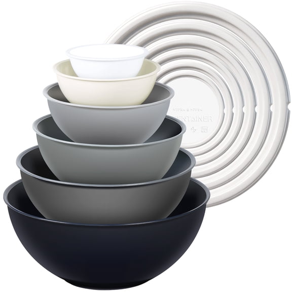 Greentainer 12-Piece Nesting Mixing Bowls with Lids Set, Plastic Prep Bowls, Gray