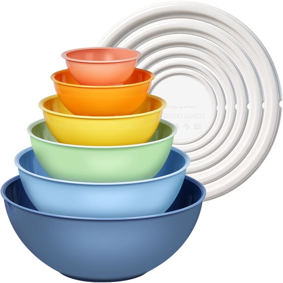 Greentainer 12-Piece Plastic Nesting Mixing Bowls with Airtight Lids, Multicolor