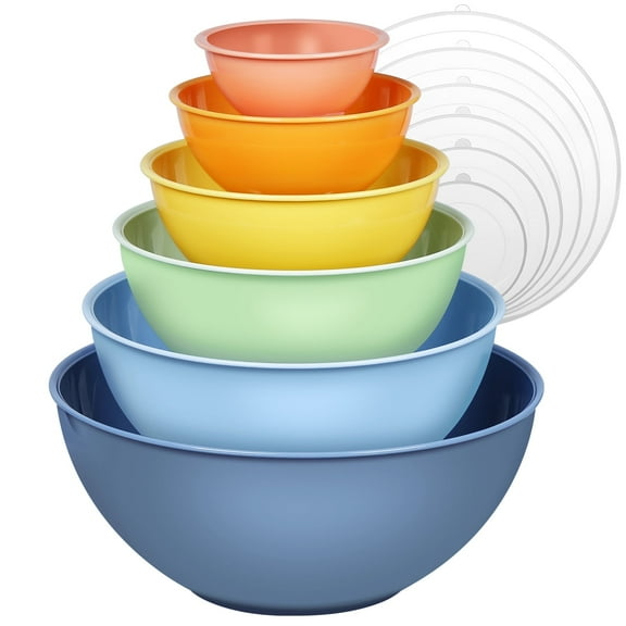 Greentainer Plastic Mixing Bowls with Lids Set 12 Piece Colorful Mixing Bowl Set for Kitchen - Nesting Bowls with Lids Set, 6 Prep Bowls and 6 Lids - Microwave and Freezer Safe(Blue)