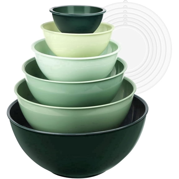 Greentainer 12-Piece Nesting Mixing Bowls with Lids Set, Plastic Prep Bowls, Green