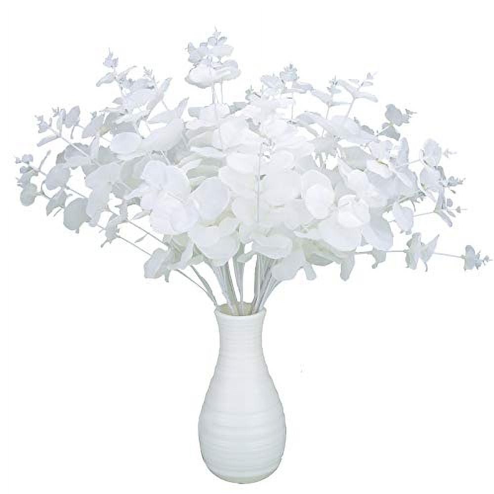 Greentime 2 Pack White Fake Flowers Artificial Eucalyptus Stems Bouquet