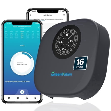 Greenvation Wifi Smart Sprinkler Controller, 16-Zone Automatic Irrigation Timer, App-Controlled, for Indoor/Outdoor Garden, 1-Pack