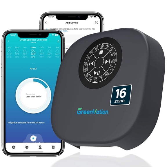 Greenvation Smart Sprinkler Controller,16 Zone WIFI Irrigation Computer,Indoor/Outdoor Irrigation Timer,Automatic Irrigation Controller with App Monitoring