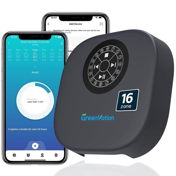 GreenVision WiFi Smart Sprinkler Controller, 16-Zone Automatic Irrigation Timer for Indoor/Outdoor Garden, App-Controlled, 1-Pack