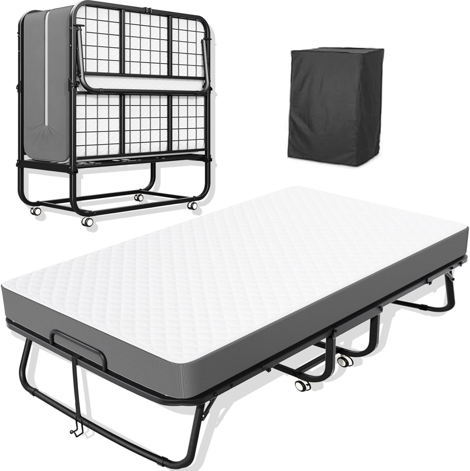 Greenvelly Folding Bed with Mattress, 75" x 31" Twin Rollaway Beds with 5” Mattresses for Adults