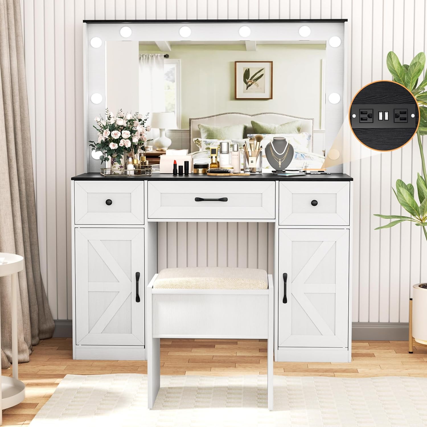 Greenvelly Makeup Vanity with Lights and 2 Mirror, White Vanity Table ...
