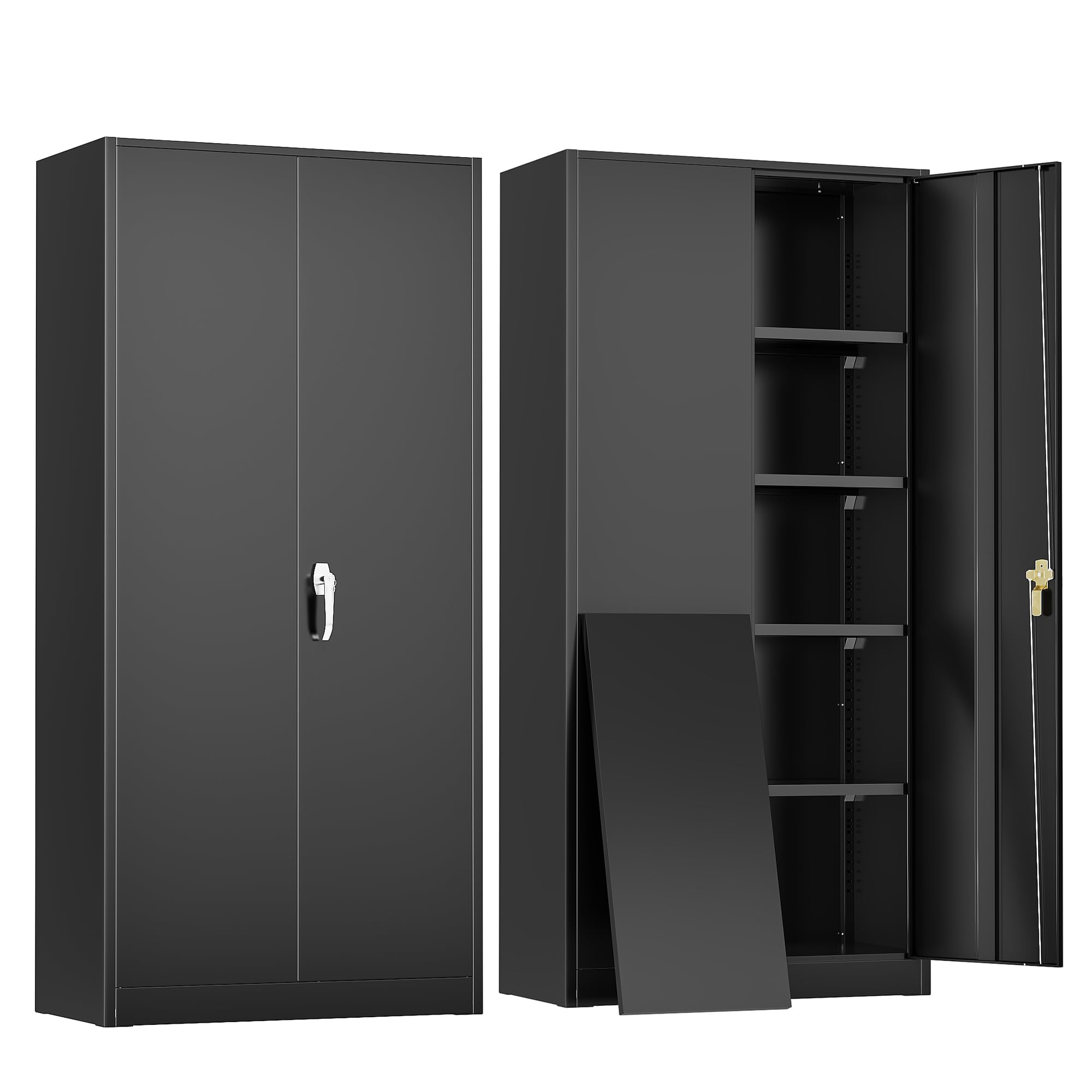 SUNCROWN Metal Storage Cabinet With Lock, Steel Cabinets With 2 Doors 4 Adjustable Shelves Lockable Steel Storage Home Office Garage Warehouse Black Color Black - View #6
