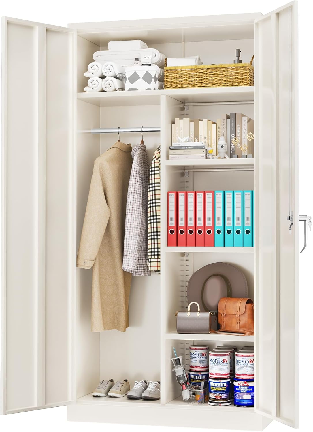 Greenvelly Metal Wardrobe Closet with Doors and Shelves,72