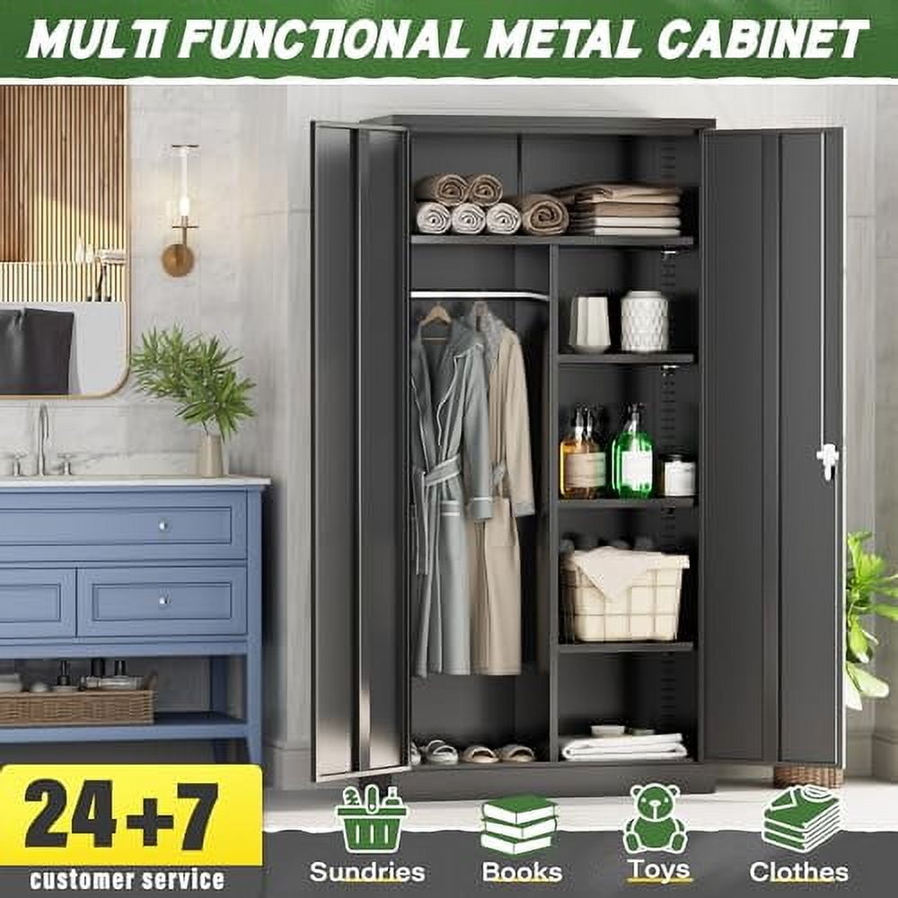 Greenvelly Metal Wardrobe Closet with Doors and Shelves,72