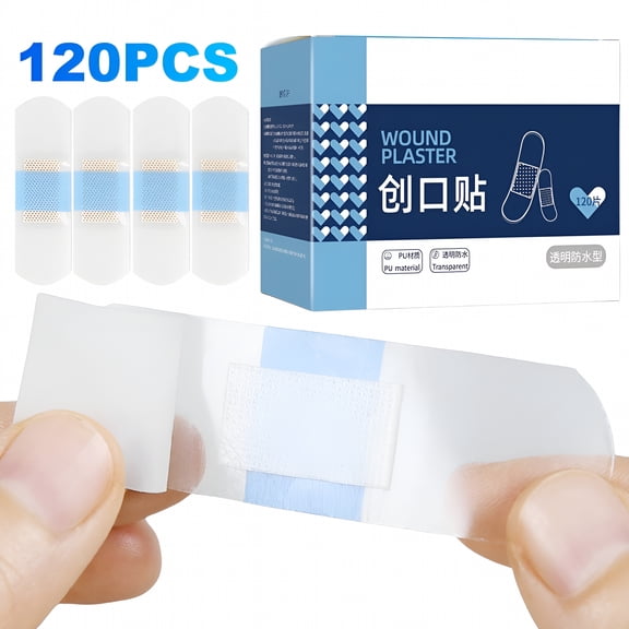 Greenvica 120Pcs Invisible Hemostasis Wound Plaster Transparent Band Aid Invisible Waterproof Adhesive Bandages First Aid Emergency Kit