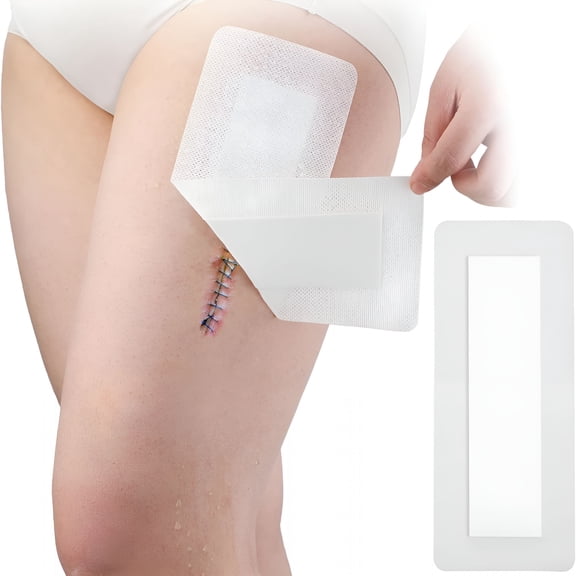 Greenvica 40 Pcs Waterproof Adhesive Island Dressing 4"x12" for Post Knee Replacement Hip Surgery Shower Protector Bandage Long Surgical Incision Wounds Cover Breathable Bordered Gauze