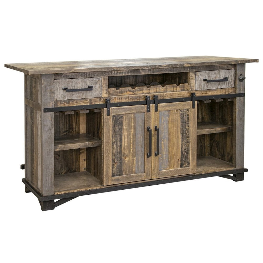 Greenview Loft Rustic Solid Wood Bar Counter with Iron Handles