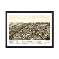 Greenville Art, 1886 Vintage Map of Greenville Texas, TX History Wall Decor Gift, Old Greenville Map - 24" x 18" Black Framed Print