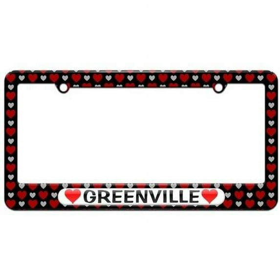 Greenville Love with Hearts License Plate Tag Frame, Hearts Love Design