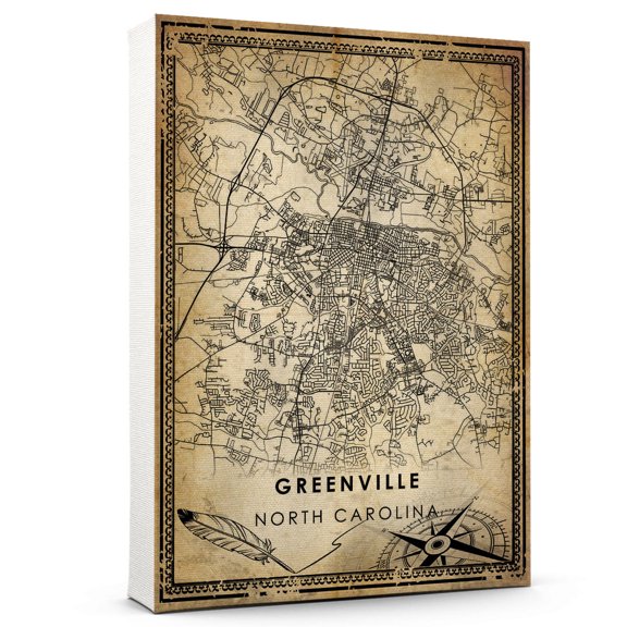 Greenville Vintage Map Prints Canvas, North Carolina Map Art Canvas, Canvas, Greenville Map City style vintage Canvas , Canvas Wall Art, Street Map Artwork Canvas