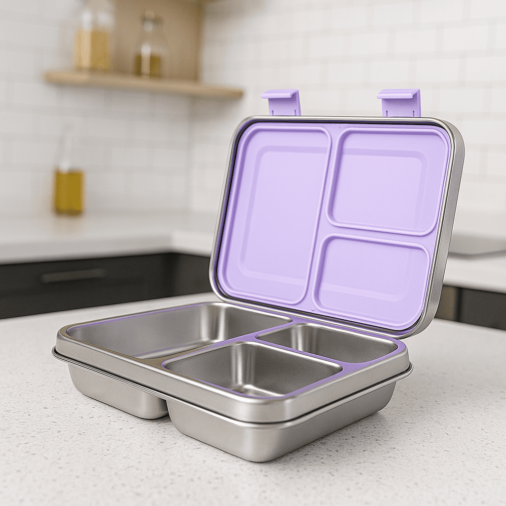 Greenwalnut Stainless Steel Leak Proof Lunch Box with Compartments – Bento Style Lunch Box ( Purple )