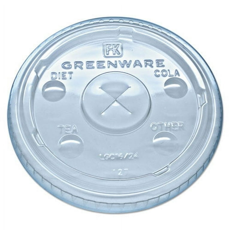 Greenware Cold Drink Lids, Fits 16 oz, 18 oz, 24 oz Cups, X-Slot, Clear, 1,000/Carton Greenware Cold Drink Lids, Fits 16 oz, 18 oz, 24 oz Cups, X-Slot, Clear, 1,000/Carton
