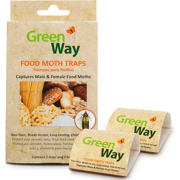 Greenway Pantry Food Moth Traps, Captures Male & Female Moths, Pheromone Attractant, Alternative to Naphthalene Balls, Non-Toxic, Child & Pet Safe, 1 Pack (Includes 2 Traps and 2 Lures)