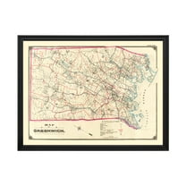 Greenwich Art, 1900 Vintage Map of Greenwich Connecticut, CT History Wall Decor Gift, Old Greenwich Map - 24" x 18" Black Framed Print