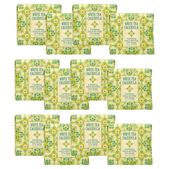 Greenwich Bay Mini Botanical Soap Bars 12 Pack 1.9 oz Each Individually Wrapped Guest Soaps for Airbnb, Spa, Travel, Bath Travel Size Bar Soap Set, White Tea Calendula