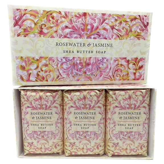 Greenwich Bay Trading Co. Shea Butter Soap, 12.9 Ounce, Rosewater & Jasmine, 3 Pack