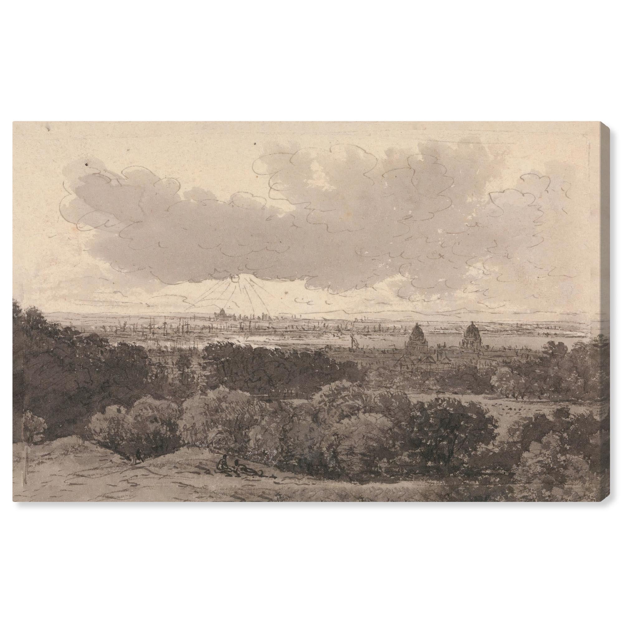 Vintage Landscape Wrapped Canvas Art in Sepia Tones, 15" x 10"