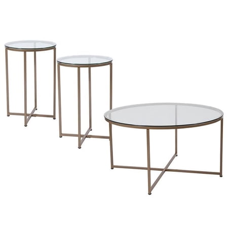 Greenwich Collection Coffee & End Table Set with Glass Tops & Matte Gold Frames - 3 Piece